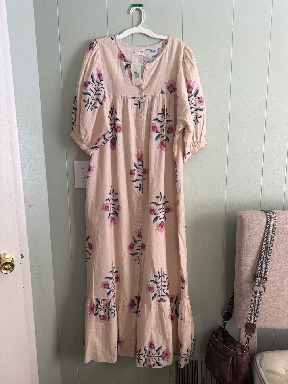 Bohemian Floral Cream Maxi Dress with Pink AccentsPTP 26inches length 42.5